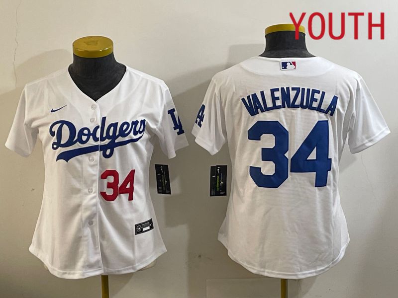 Youth Los Angeles Dodgers #34 Valenzuela White Game 2024 Nike MLB Jersey style 11202